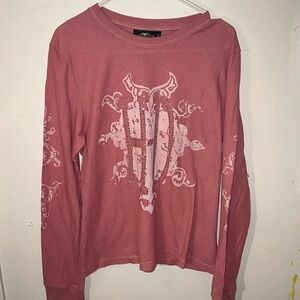pink waffle knit rhinestone harley davidson long sleeve shirt